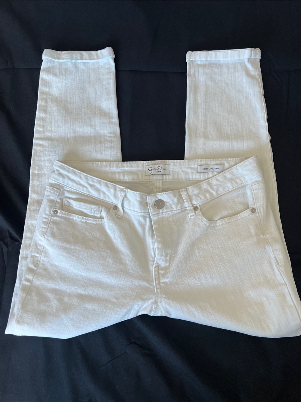 Jessica Simpson Rolled Crop Skinny Denim Jeans, White, Size 8/29